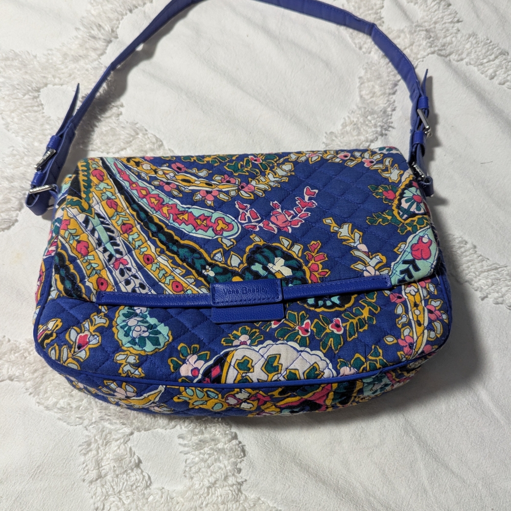 Vera Bradley Blue Quilted Shoulder Bag with Paisley Print
